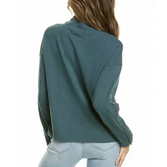 Madewell Teal Button-Sleeve Turtleneck Top - Picture 4 of 7